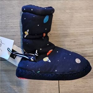 Joules navy blue rocket and planet toddler slipper socks size small 8-9